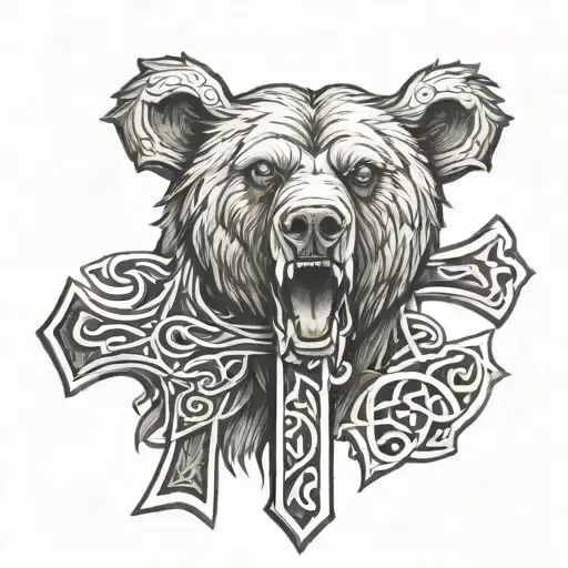 Angry Grizzly Bear Celtic Cross
