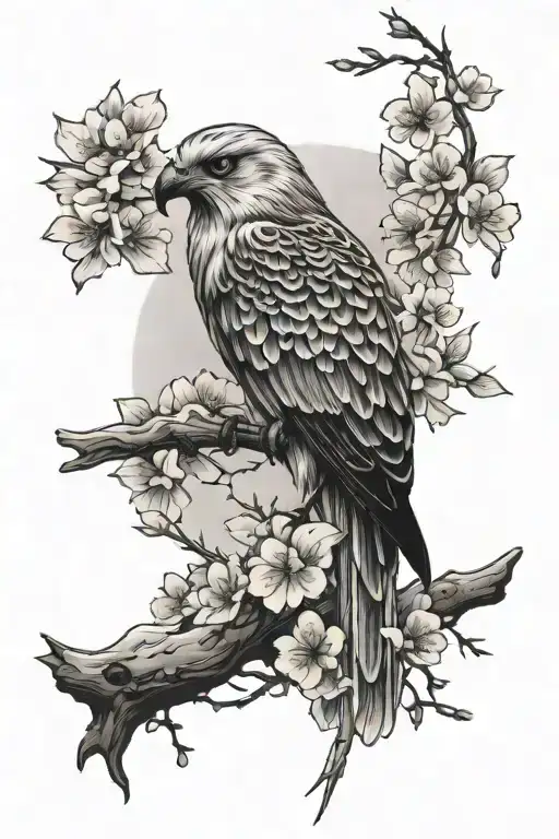 Raven Skull Snowy Owl Cherry Blossom Branch