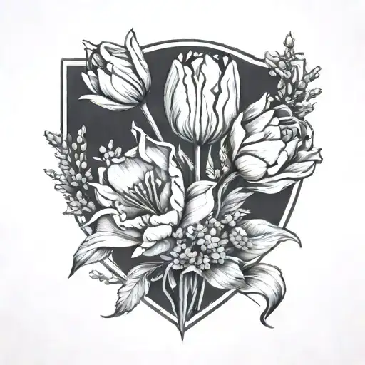 Tulip And Lavender And Daffodils