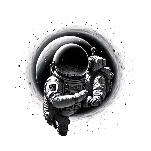 Astronaut Looking At Younger Self In Black Hole