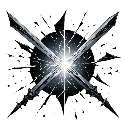 Broken Sword Shards With Constellation Orion In The Middle