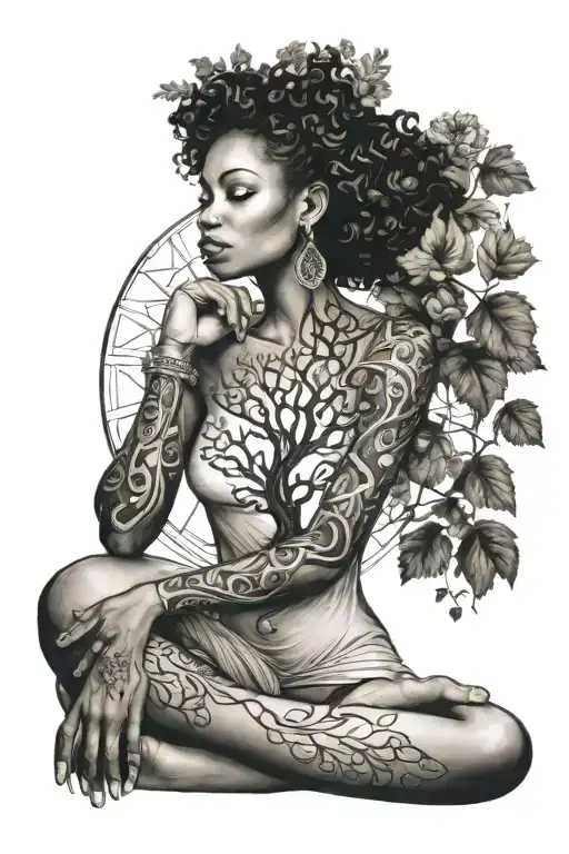 Tree Of Life Black Woman Sitting With Aura Surrounding