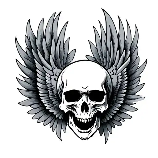 Skull With Mouth Open Wings