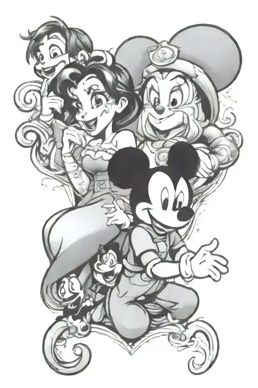 Disney Characters And Anime Characters Half Sleeve