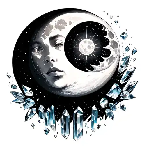 Sun And Moon And Crystals Being Dispersed