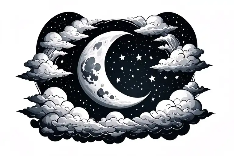 Clouds With Stars Around Moon