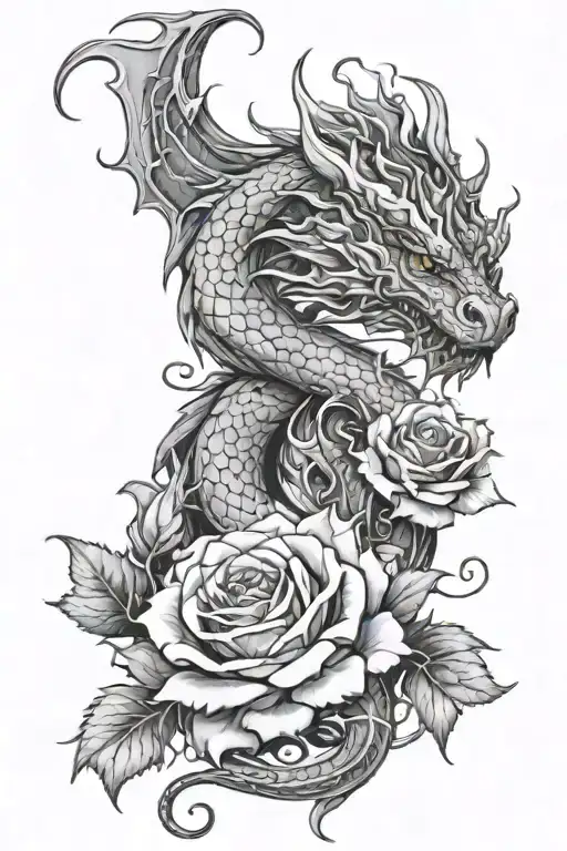 Dragon Wrapped In Roses And Vines Growing
