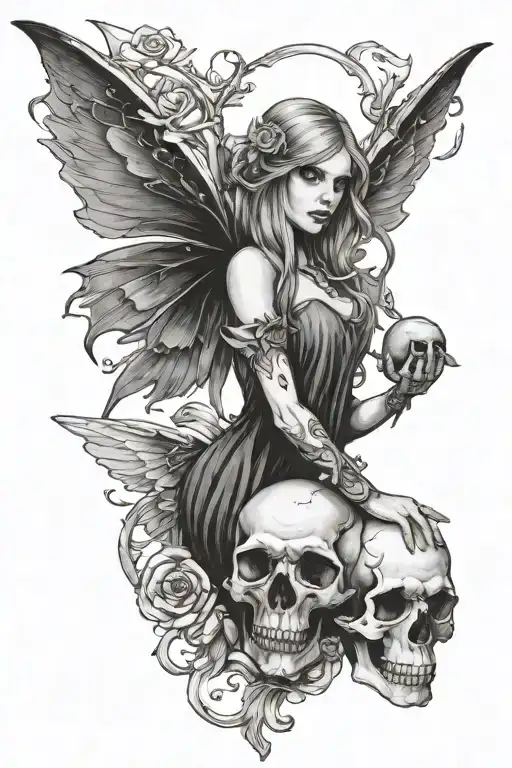 Fairy Holding A Skull