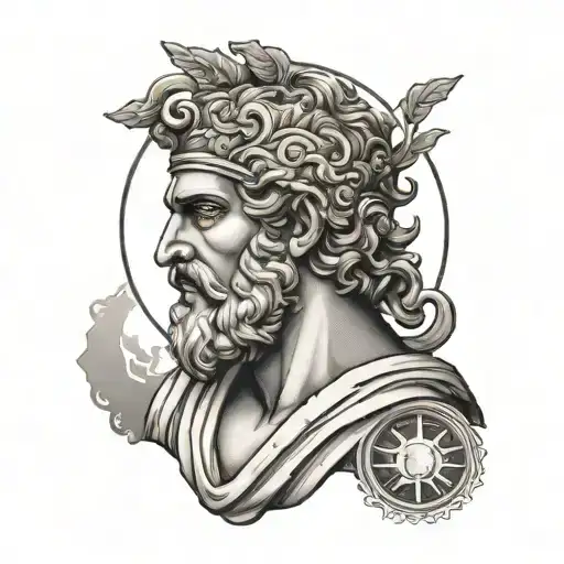 Greek God With Sun Setting