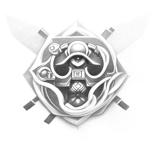 Design A Detailed Black And Grey Tattoo Of Iconic Gaming Symbols Intertwined With 2B From Nier