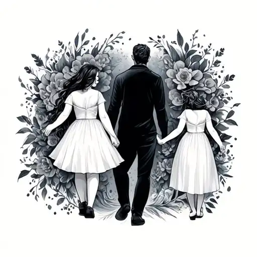 Dad Mom Daughter Holding Hands Surrounded