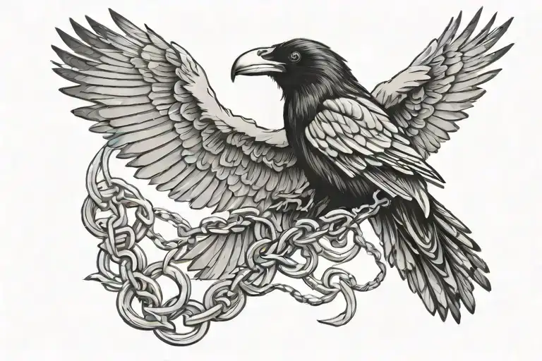 Raven Flying Broken Chain