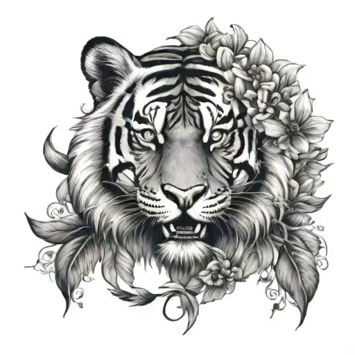 Full Tiger And Flowers