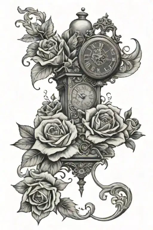 Religious And Flowers And Clock