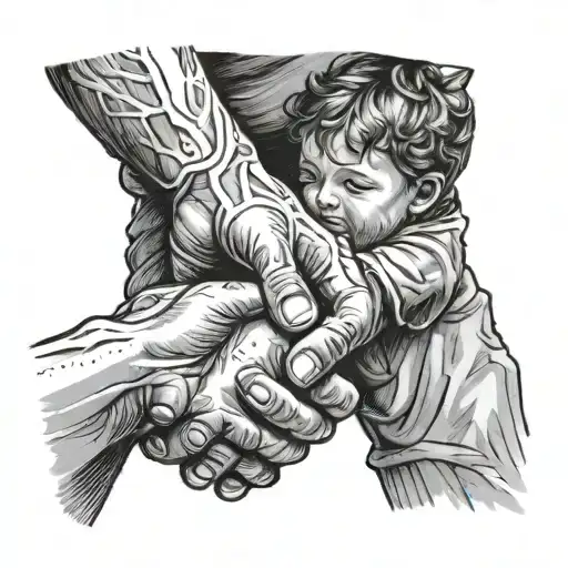 Man Holding Kids Hands