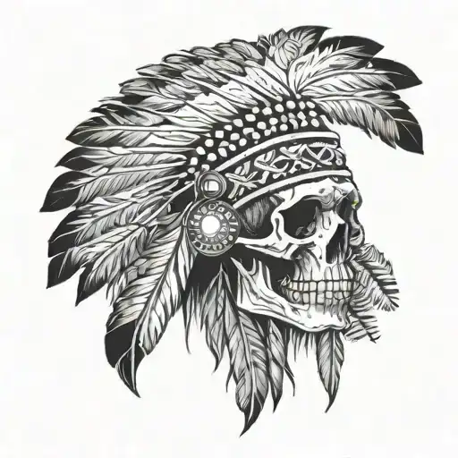 Skull Wearing Native American Headress Trees In Background