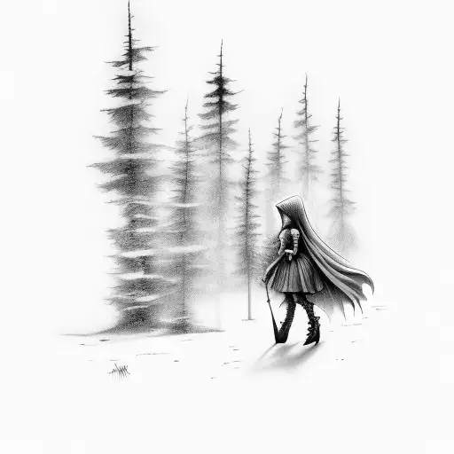 Gothic Little Red Ridinghood Forest Scene In Memorial With Big Bad Wolf