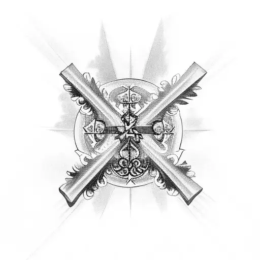 Christian Cross With Doves And Roses