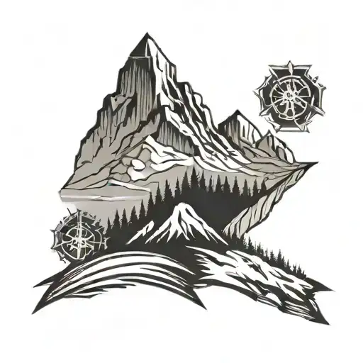 A Paramedic Symbol Integrated Into A Mountain Range Silhouette