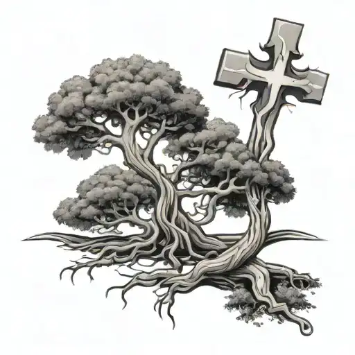 Tree With A Cross Intertwined