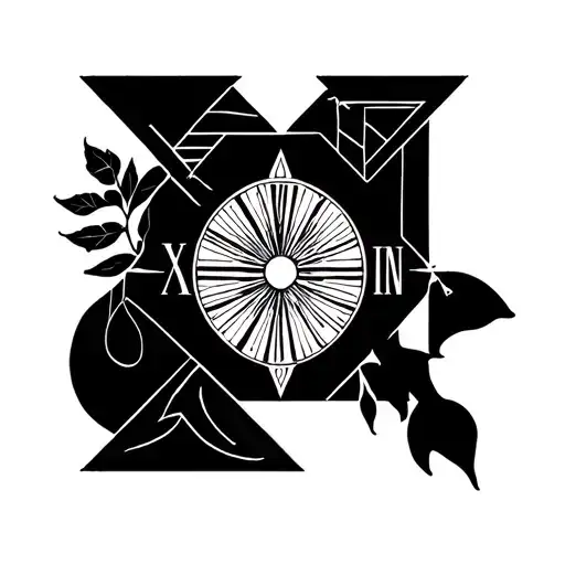 Geometric Style Tattoo Featuring Nature Symbols And 24 In Roman Numerals