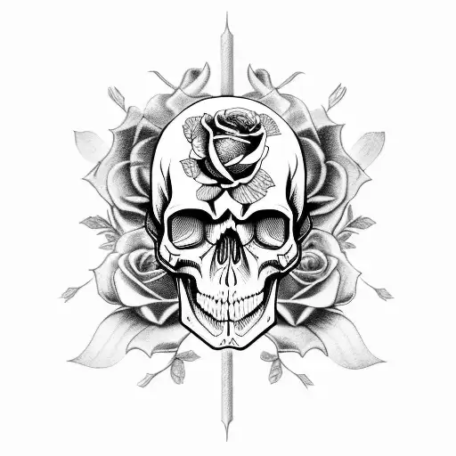 Engine Motor With Skull And Roses