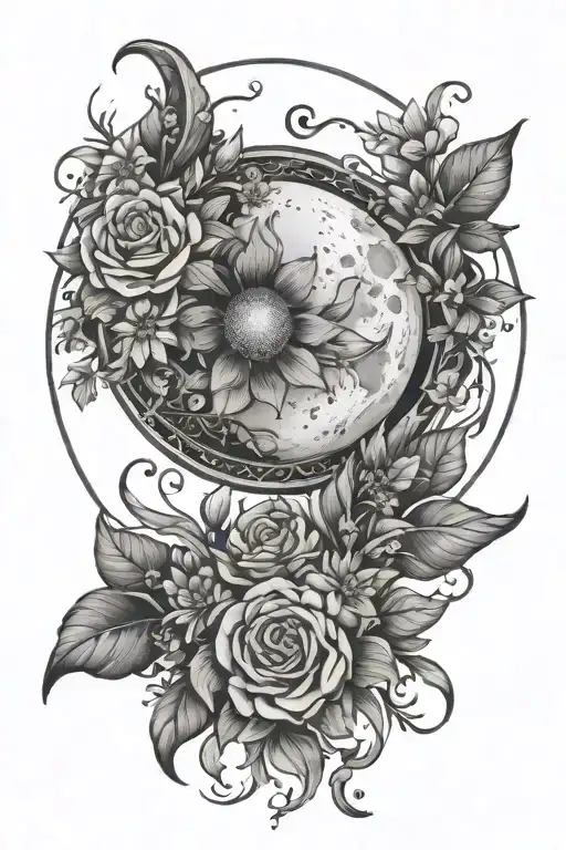 Cresent Moon With Flowers Intertwined