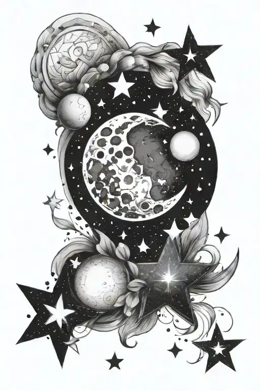 Galaxy Moon Stars Around