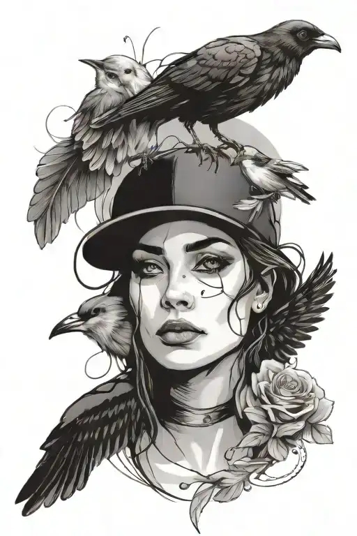 Portrait And Bird Flying