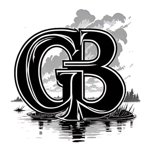 Letters G And B Interlocked Initials With A Simple Background Of A Lake And Wrestling