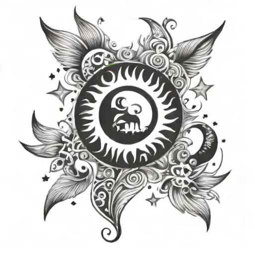 Sun Moon Stars Family Heart