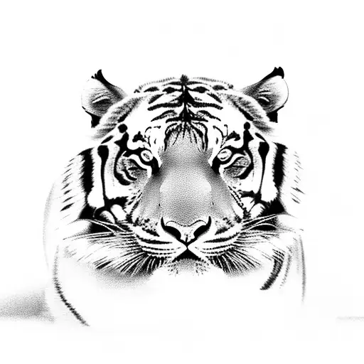 Black And Grey Realistic Tiger In A Dreamy Landscape