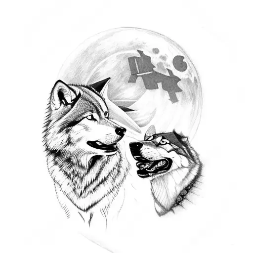 A Warrior Holding A Wolf In Front Of A Mountain On A Foggy Full Moon Night