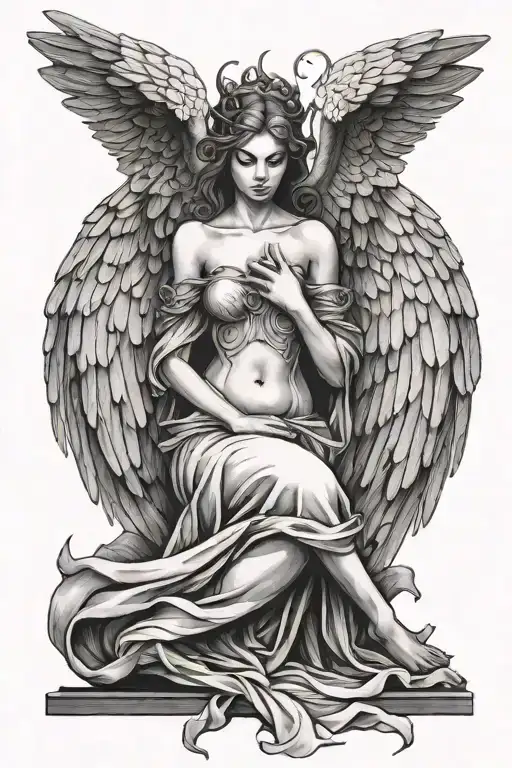 Angel With Large Wings Sitting