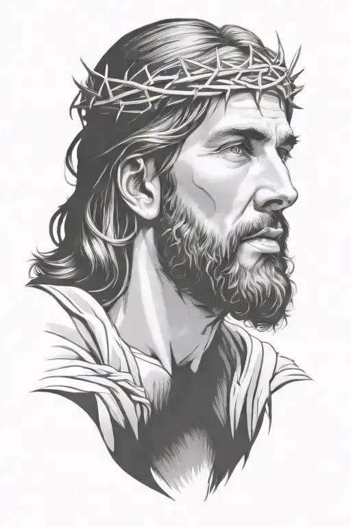 Hyper Realistic Portrait Of Jesus Christ With A Crown Of Thorns Looking Down
