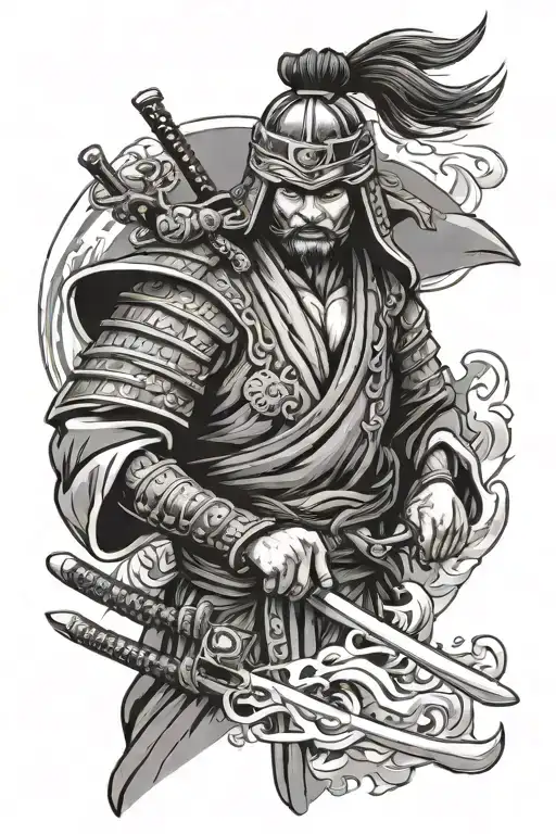 Samurai Holding Sword And Mask
