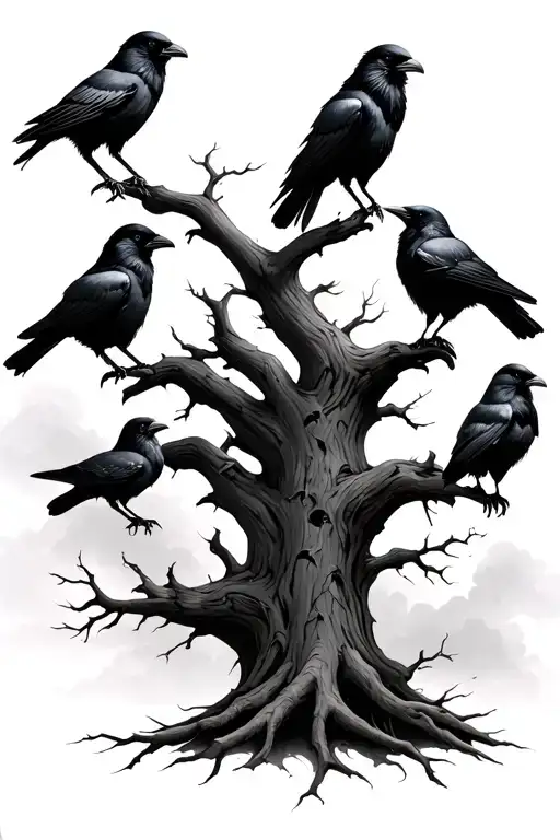Dead Tree With Six Crows Dark