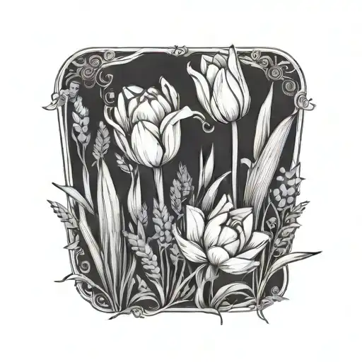 Tulip And Lavender And Daffodils