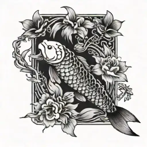 Koi Fish Surounded By Flowers