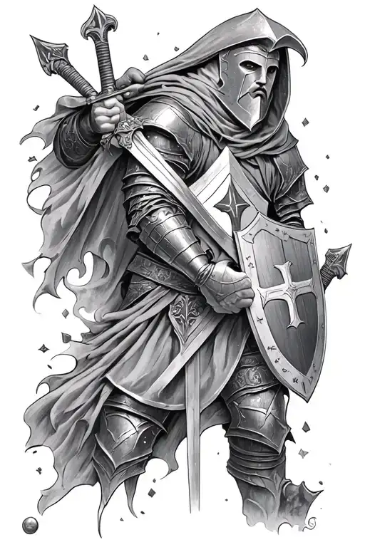 Knights Templar Knight Holding Sword And Shield