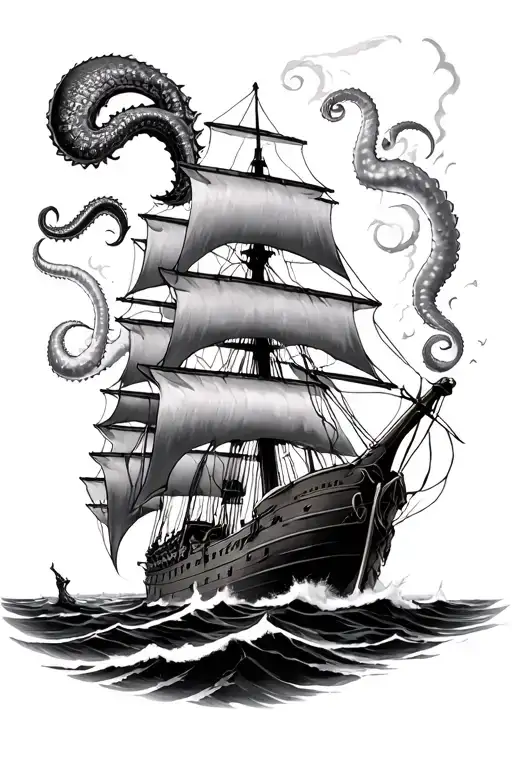 Kraken Attacking A Ship With Storm