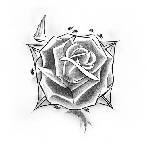 Simple Christian Cross With Doves And Roses