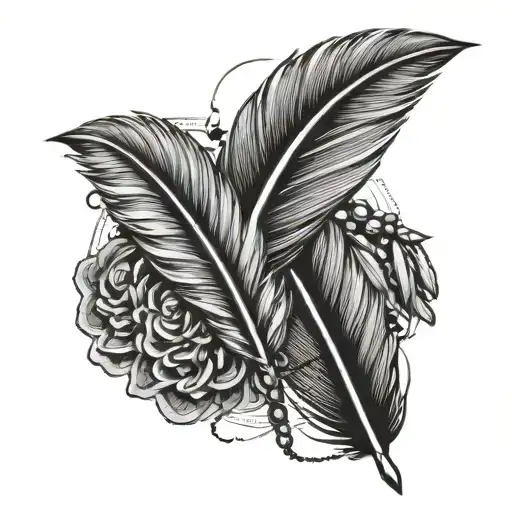 Memorial Feather Hanging From Beads Tattoo Design
