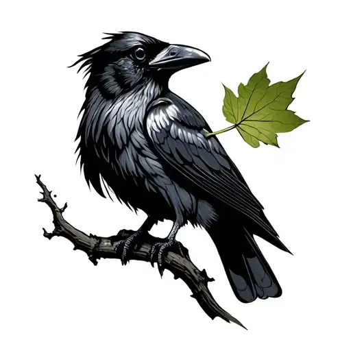 Crow With Leaf In Mouth