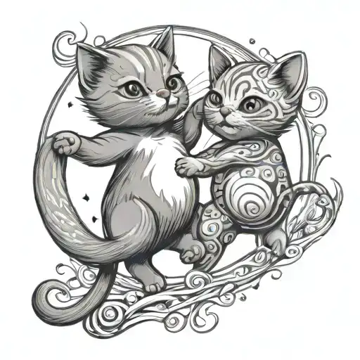 Two Kitten Characters Dancing One Is The Moon And One Is The Sun