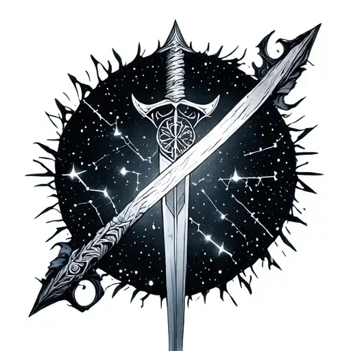 Broken Sword With Constellation Orion In The Middle