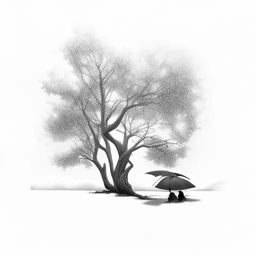 Mother & Child Silhouettes Under A Tree