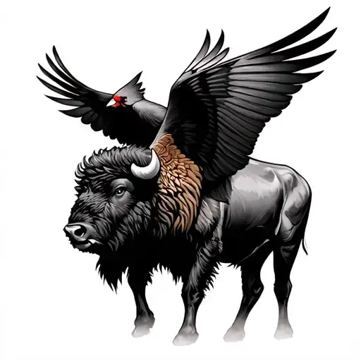 Bison With Cardinal Flying