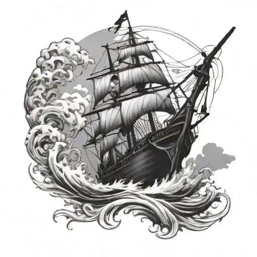 Pirate Ship In Stormy Sea Being Attacked By Sea Monster