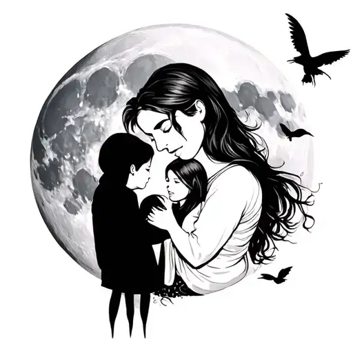 Family Themed Tattoo Featuring A Full Moon